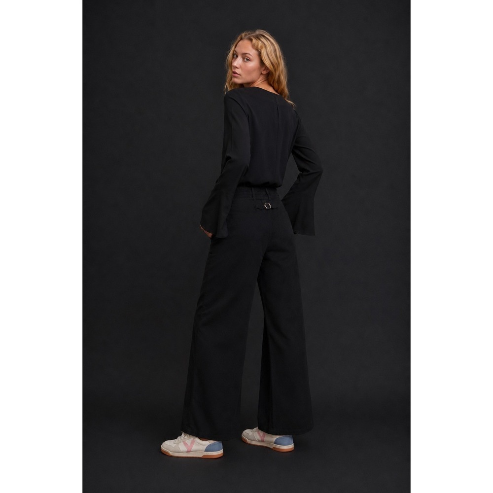Free People X Sandrine Rose Black Wide Leg Cinch Back Cotton Denim Pants 29 NWT - Picture 4 of 8